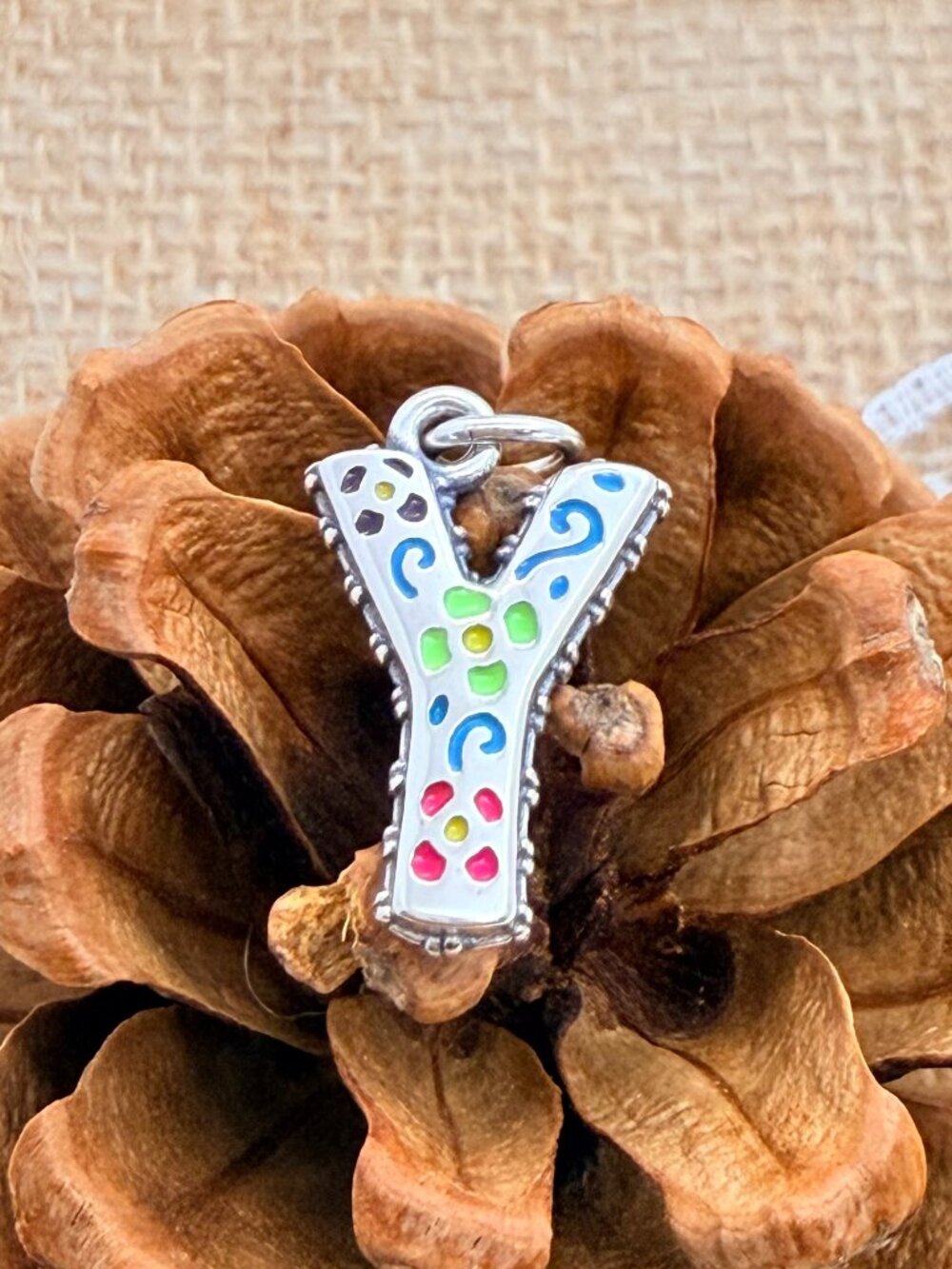 James Avery Enamel Consuela Floral Initial Y Charm Sterling Silver
